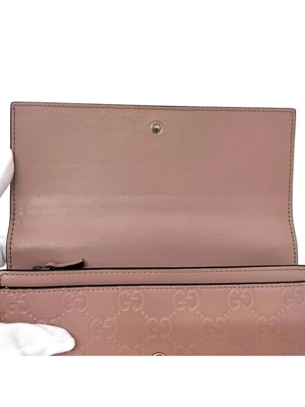 Gucci Bifold Long Wallet Pink Beige Striped Leather - Picture 9 of 13